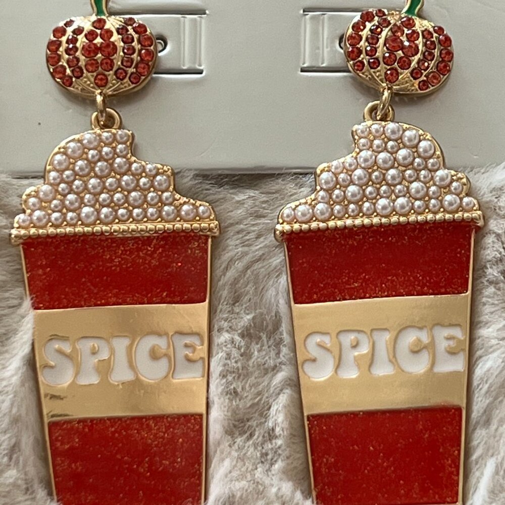 Sugarfix Baublebar Pumpkin Spice Latte Earrings Fall Jewelry NWT Orange Gold